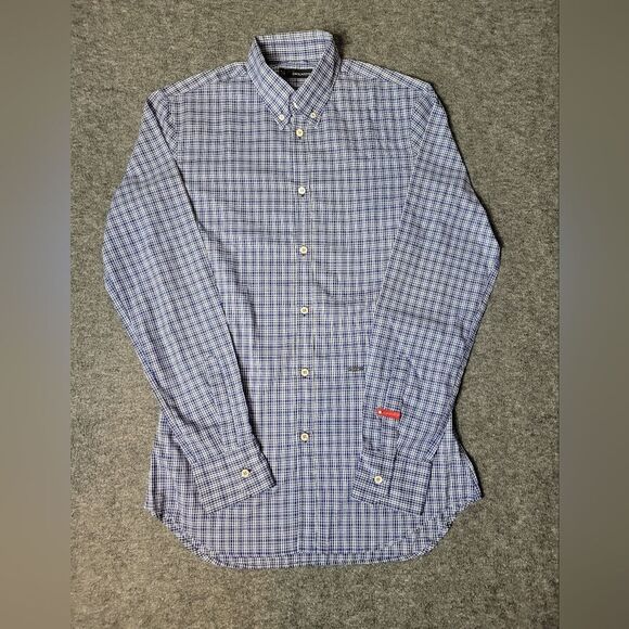 Dsquared2 Mens Button Up Shirt Size M Long Sleeve Blue Paid Checkered - Picture 1 of 13